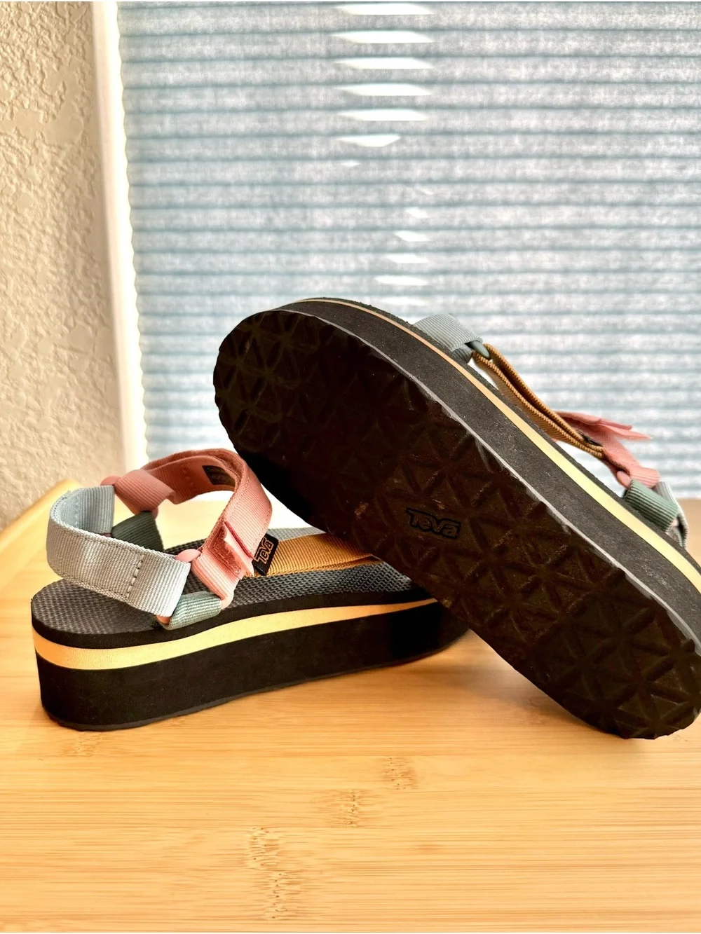 Teva Women's Flatform Sandals in Pink, Blue & Tan